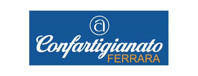 Confartigianato Ferrara sfondo blu Fe arancione